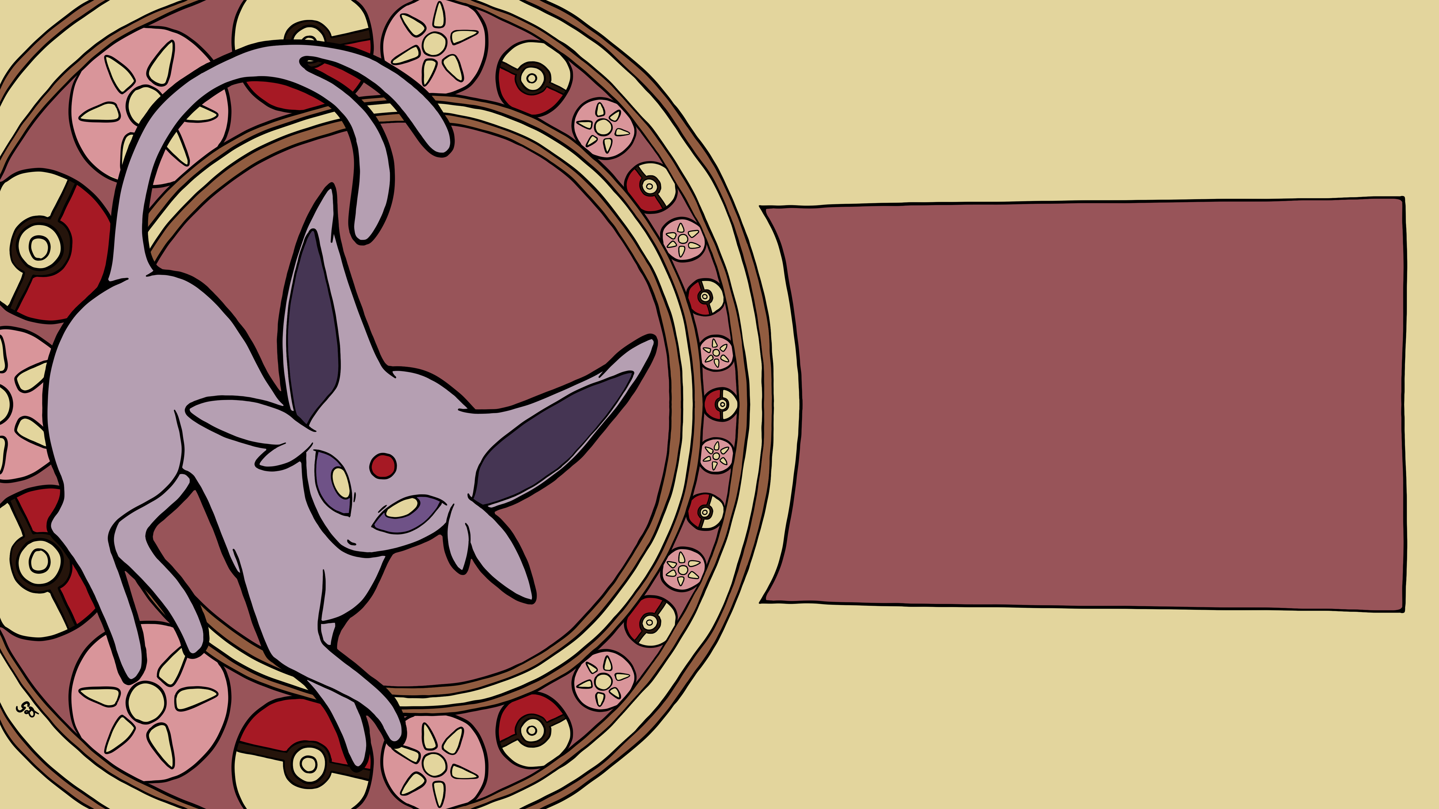 purple cat-like creature on cream, pink, and red background